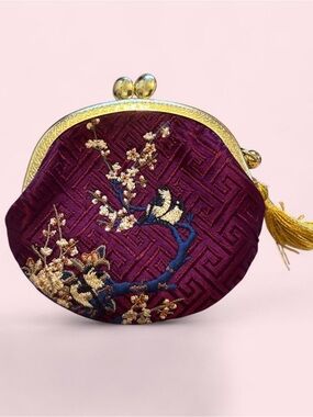 Otherwild Embroidered Plum Blossom Coin Purse - Deep Purple & Gold